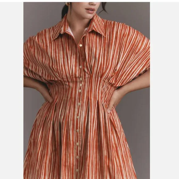 Anthropologie The Tobie Shirt Dress by Exquise Striped Maxi Size 3X NWT Red Plus